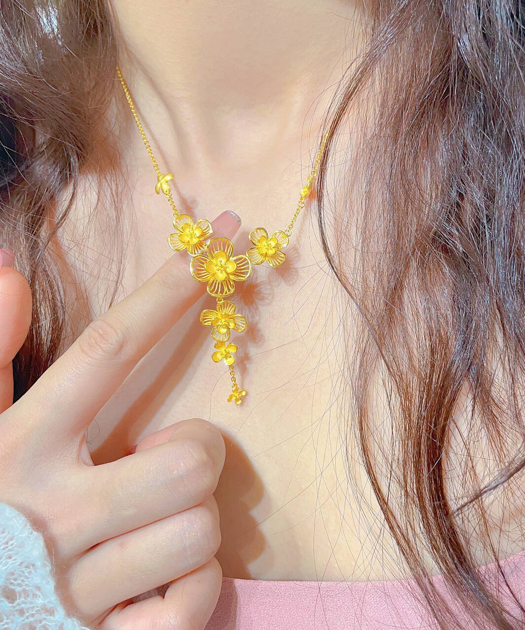 Mode Gold Sterling Silber Overgilt Aushöhlen Floral Anhänger Halskette