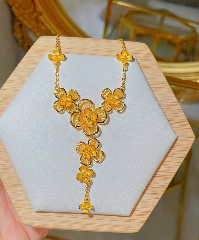 Mode Gold Sterling Silber Overgilt Aushöhlen Floral Anhänger Halskette