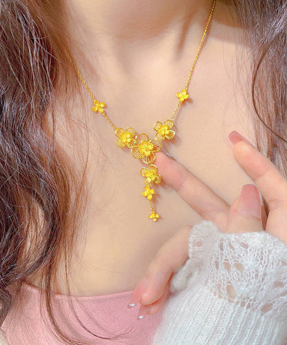 Mode Gold Sterling Silber Overgilt Aushöhlen Floral Anhänger Halskette