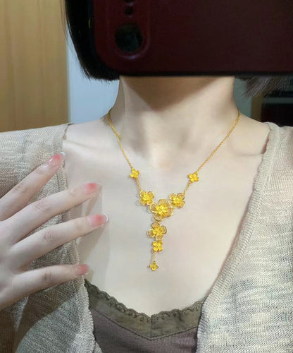 Mode Gold Sterling Silber Overgilt Aushöhlen Floral Anhänger Halskette