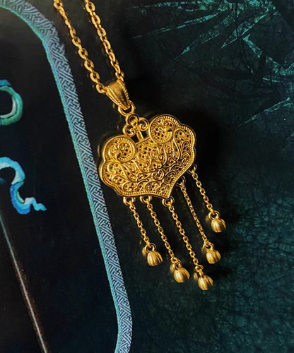 Mode Gold Sterling Silber Overgild Glück Schloss Quaste Anhänger Halskette