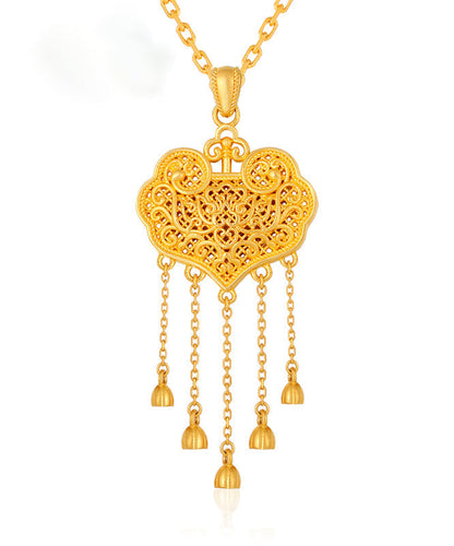 Mode Gold Sterling Silber Overgild Glück Schloss Quaste Anhänger Halskette