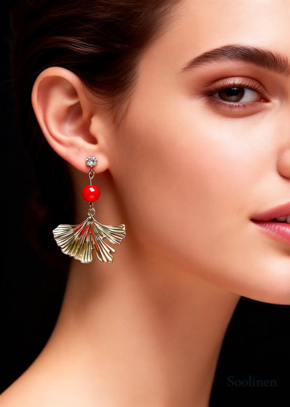 Fashion Golden Ginkgo Leaf Drop Earrings