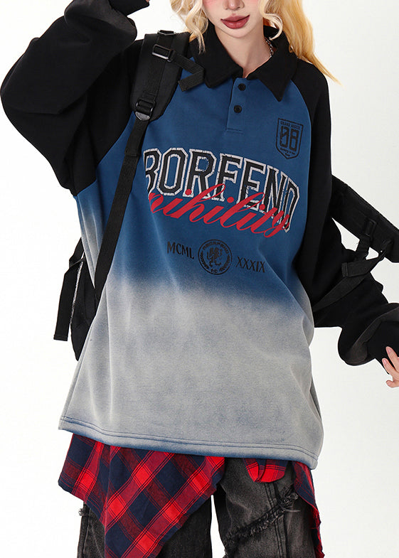 Fashion Gradient Color Oversized Patchwork Cotton Sweatshirt Spring