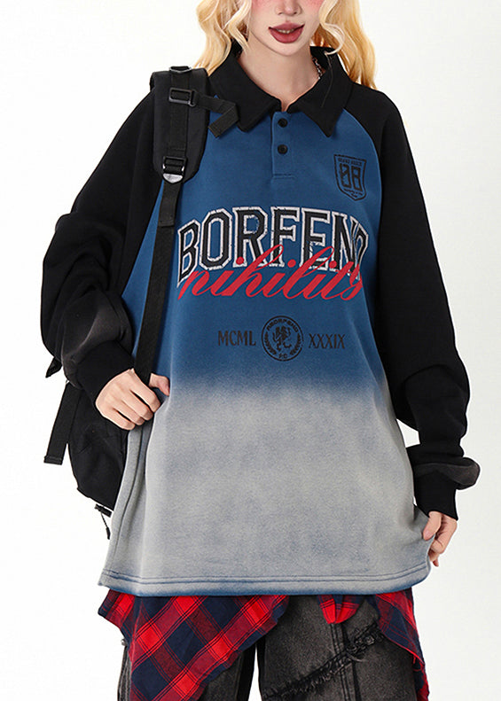 Fashion Gradient Color Oversized Patchwork Cotton Sweatshirt Spring