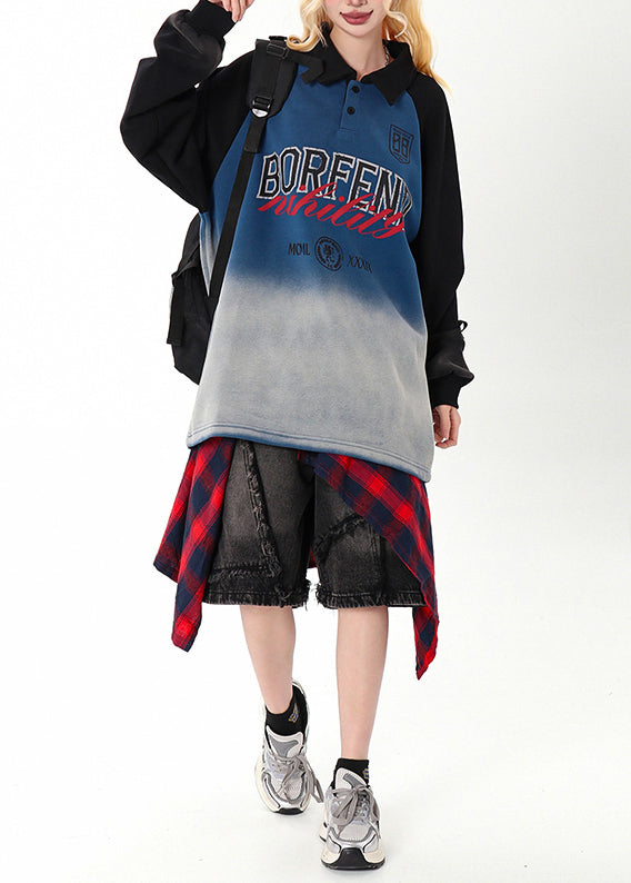 Fashion Gradient Color Oversized Patchwork Cotton Sweatshirt Spring