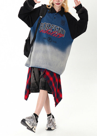 Fashion Gradient Color Oversized Patchwork Cotton Sweatshirt Spring
