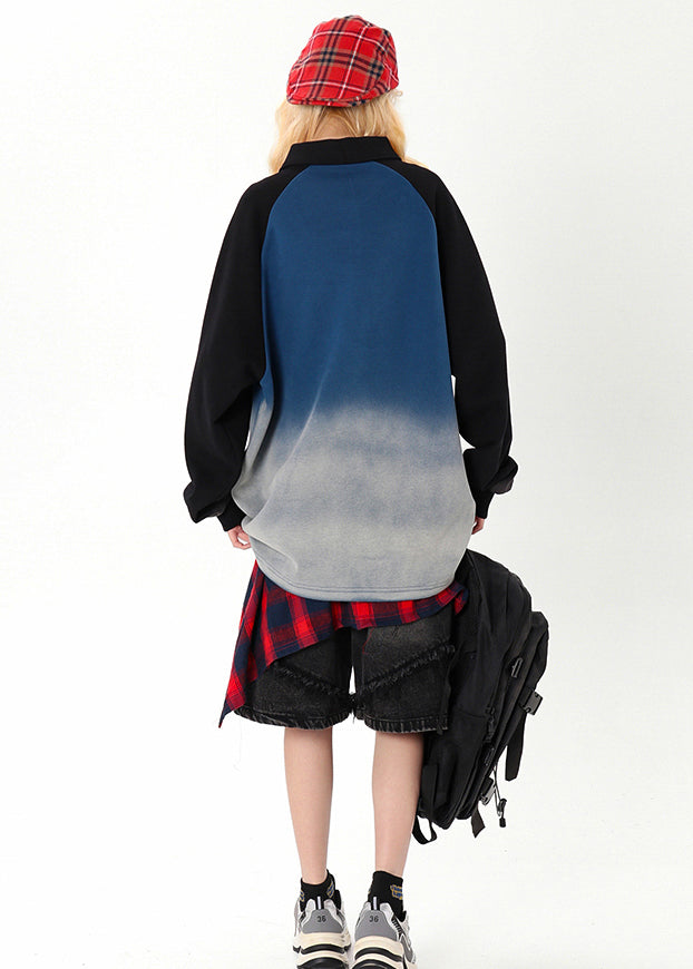 Fashion Gradient Color Oversized Patchwork Cotton Sweatshirt Spring