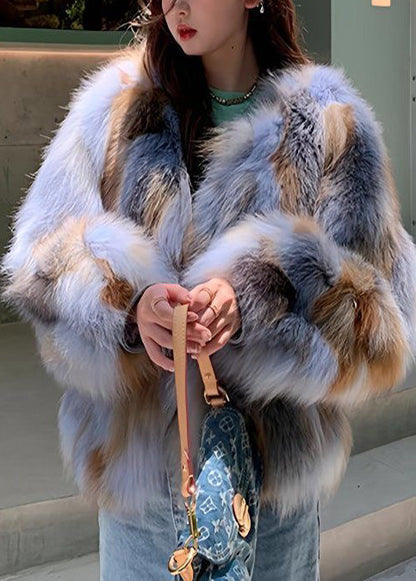 Modische, farbverlaufende, übergroße, warme Kunstfuchspelzmäntel für den Winter