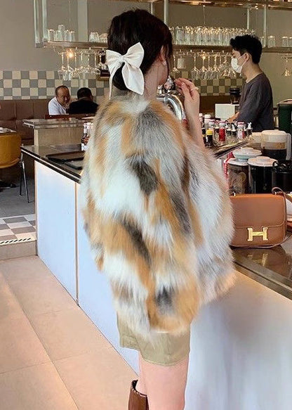 Modische, farbverlaufende, übergroße, warme Kunstfuchspelzmäntel für den Winter
