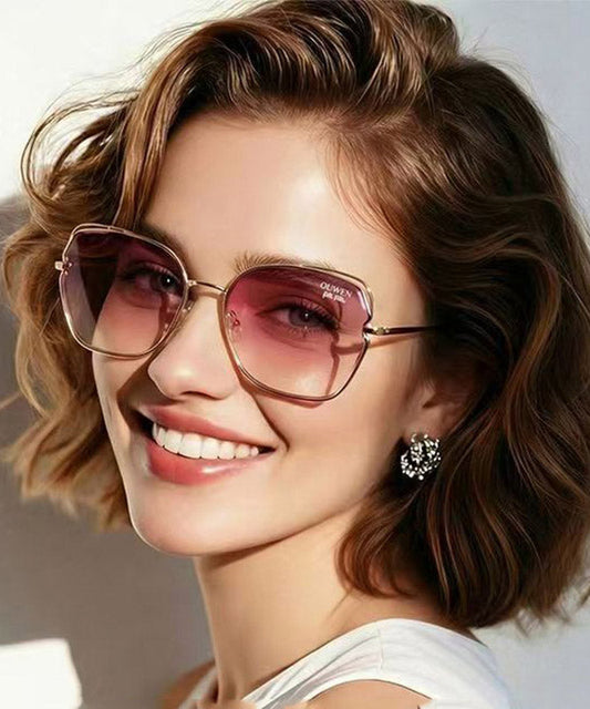 Fashion Gradient Color Pink Metal UV Protection Sunglasses