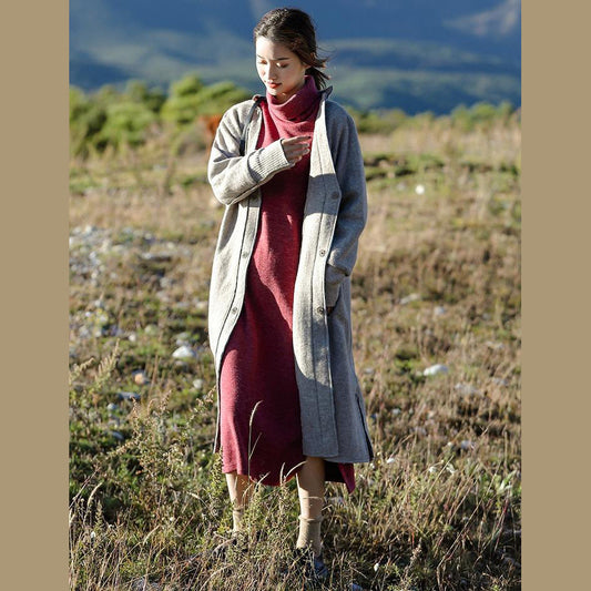 Mode Grau Lose Wollmantel Neue Frauen Casual Outfits