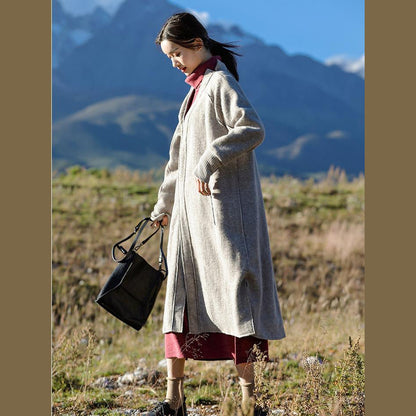 Mode Grau Lose Wollmantel Neue Frauen Casual Outfits