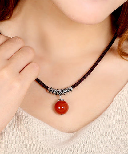 Modische Halskette mit grünem Achat-Anhänger aus Legierung