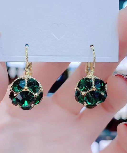 Pendientes colgantes de cristal de circonita y aleación de cobre verde a la moda