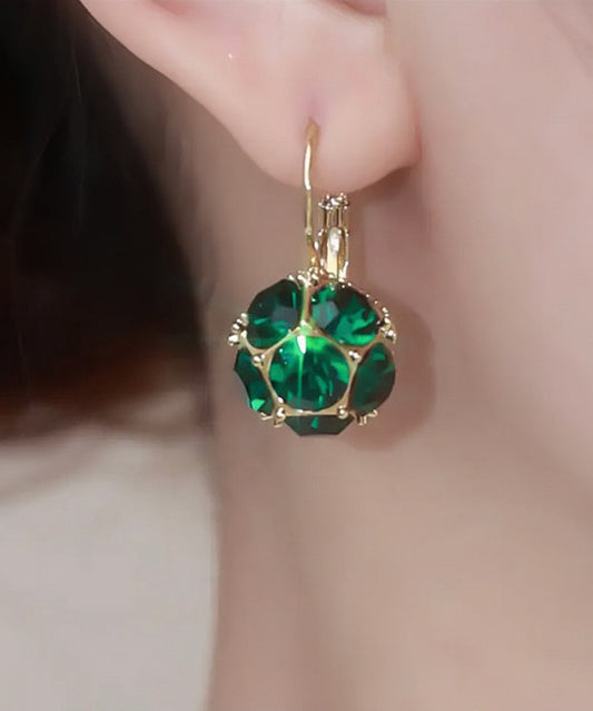 Pendientes colgantes de cristal de circonita y aleación de cobre verde a la moda