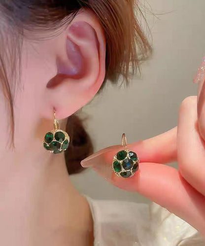 Pendientes colgantes de cristal de circonita y aleación de cobre verde a la moda