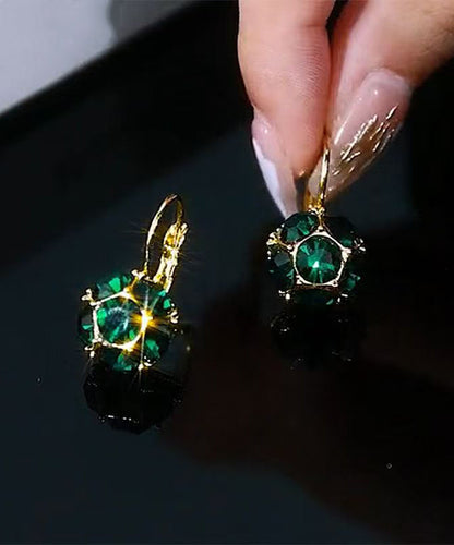 Pendientes colgantes de cristal de circonita y aleación de cobre verde a la moda