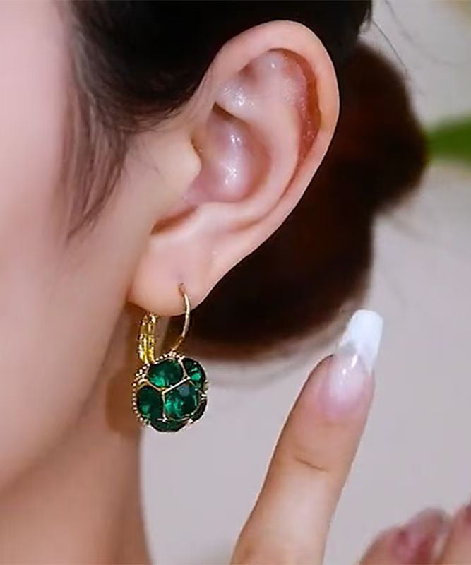Pendientes colgantes de cristal de circonita y aleación de cobre verde a la moda