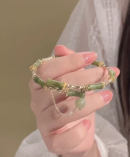 Mode Grün Kristall Jade Bambus Joint Quaste Charm Armband