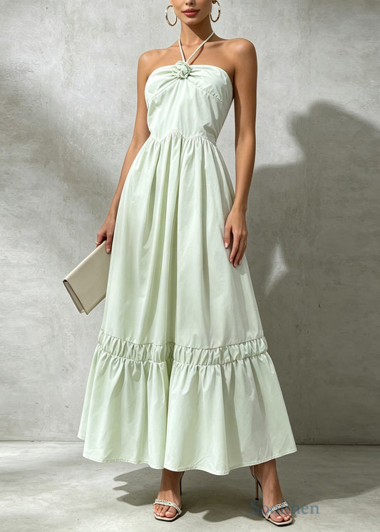 Fashion Green Floral Patchwork Cotton Halter Maxi Dresses Sleeveless