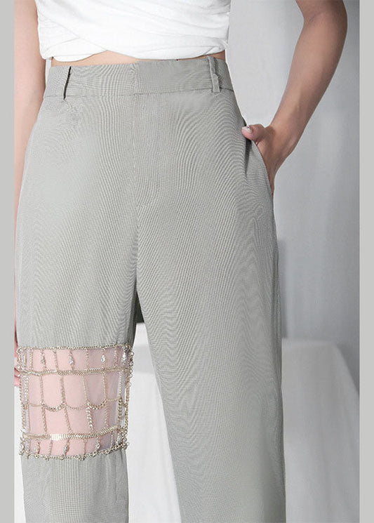 Mode Grüne High Waist Sommerhose Baumwolle