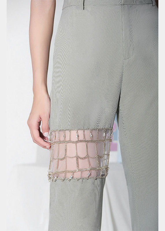 Mode Grüne High Waist Sommerhose Baumwolle