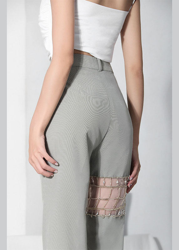 Mode Grüne High Waist Sommerhose Baumwolle