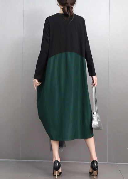 Fashion Green Hollow Out Tie Waist Long Dress Long Sleeve