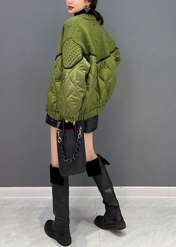 Mode Grün O Neck Knit Patchwork Baumwolle Gefüllt Jacken Winter