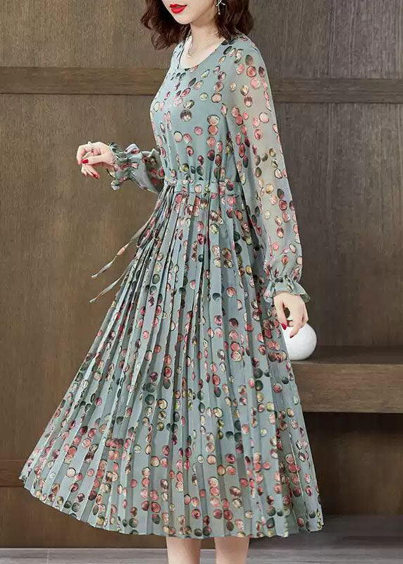 Mode Grün O-ansatz krawatte taille faltig Chiffon Maxi Kleider Frühling