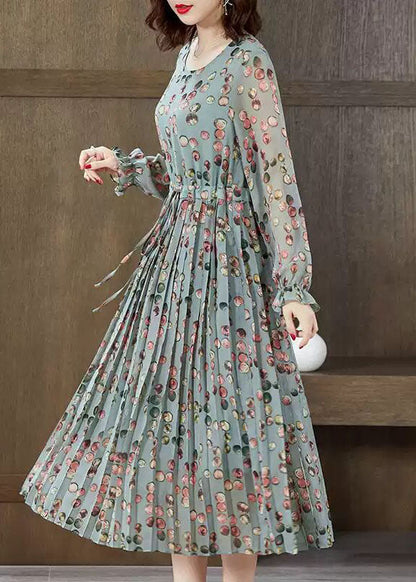 Mode Grün O-ansatz krawatte taille faltig Chiffon Maxi Kleider Frühling