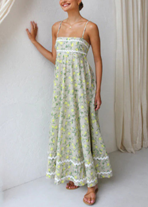 Mode Grün Print Patchwork Baumwolle Spaghetti Strap Kleid Sommer