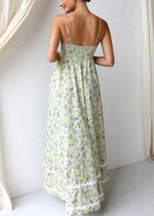 Mode Grün Print Patchwork Baumwolle Spaghetti Strap Kleid Sommer