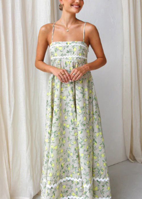 Mode Grün Print Patchwork Baumwolle Spaghetti Strap Kleid Sommer