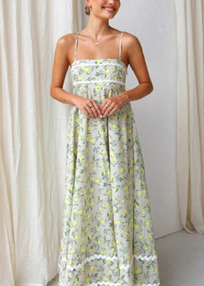 Mode Grün Print Patchwork Baumwolle Spaghetti Strap Kleid Sommer