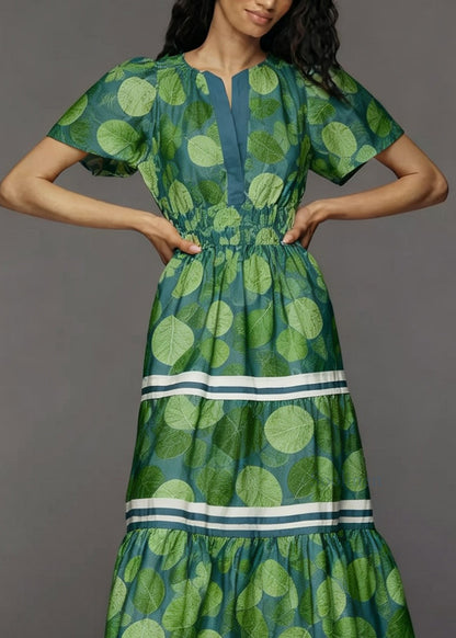 Fashion Green Print Tasseled Patchwork Cotton Dresses Summer