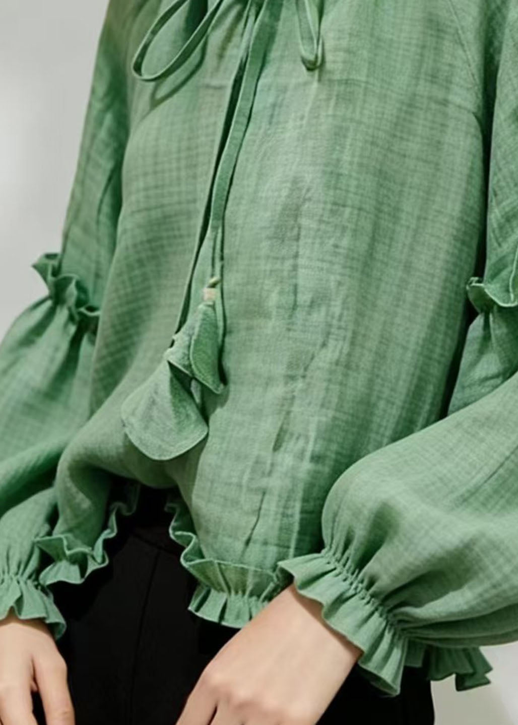 Fashion Green Ruffled Lace Up Cotton Top Summer