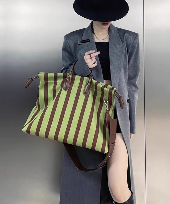 Fashion Green Striped Large Capacity Faux Leather Shoulder Bags