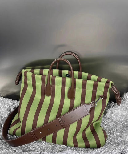 Fashion Green Striped Large Capacity Faux Leather Shoulder Bags