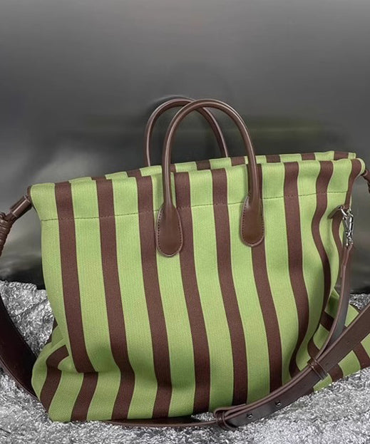 Fashion Green Striped Large Capacity Faux Leather Shoulder Bags