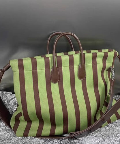 Fashion Green Striped Large Capacity Faux Leather Shoulder Bags