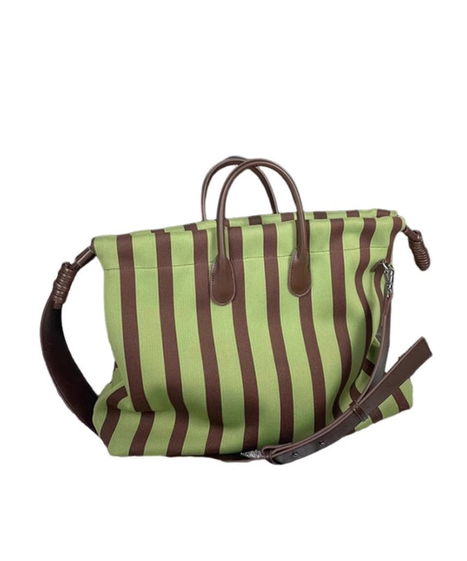 Fashion Green Striped Large Capacity Faux Leather Shoulder Bags
