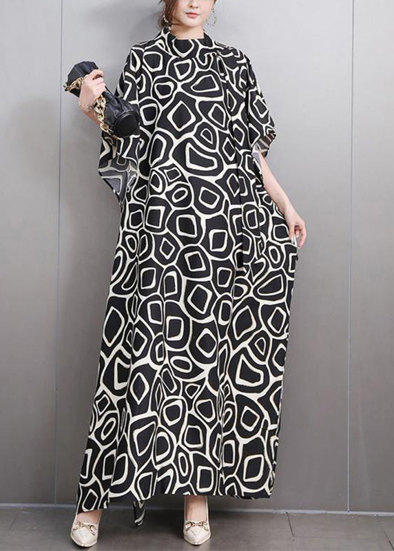 Fashion Green Turtleneck Print Side Open Party Maxi Dress Summer