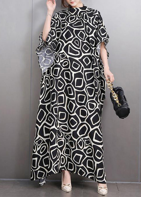 Fashion Green Turtleneck Print Side Open Party Maxi Dress Summer