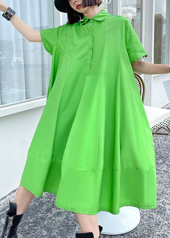 Mode Grün taste Peter Pan Kragen a linie Kleid Kurzarm