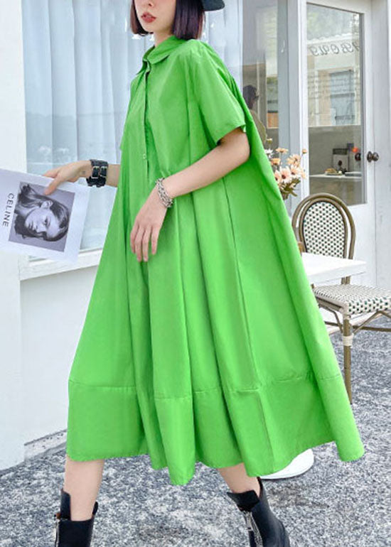 Mode Grün taste Peter Pan Kragen a linie Kleid Kurzarm