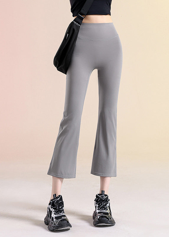 Modische graue Yoga-Crop-Hose mit hohem Bund
