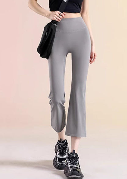Modische graue Yoga-Crop-Hose mit hohem Bund