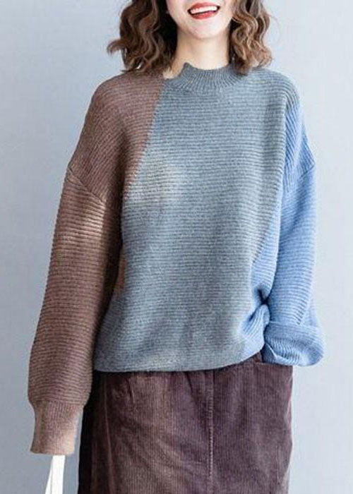 Mode Grau Patchwork Wolle Stricken pullover Winter